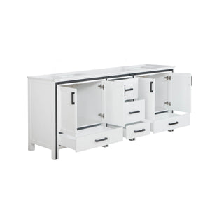 Lexora Ziva LZV352280SAJS000 80" Double Bathroom Vanity in White with Cultured Marble, White Rectangle Sinks, Open Doors and Drawers