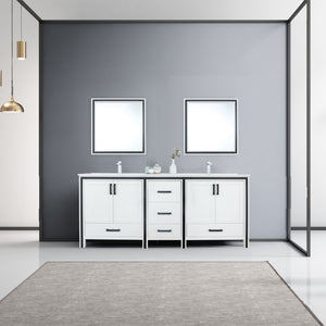 Lexora Ziva LZV352280SAJS000 80" Double Bathroom Vanity in White with Cultured Marble, White Rectangle Sinks, Rendered with Mirrors and Faucets