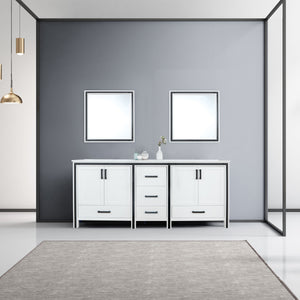 Lexora Ziva LZV352280SAJS000 80" Double Bathroom Vanity in White with Cultured Marble, White Rectangle Sinks, Rendered with Mirrors