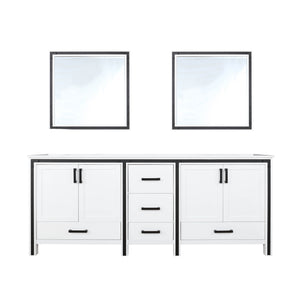 Lexora Ziva LZV352280SAJS000 80" Double Bathroom Vanity in White with Cultured Marble, White Rectangle Sinks, with Mirrors