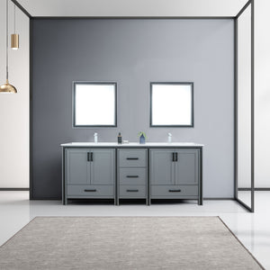 Lexora Ziva LZV352280SBJS000 80" Double Bathroom Vanity in Dark Grey with Cultured Marble, White Rectangle Sinks, Rendered with Mirrors and Faucets