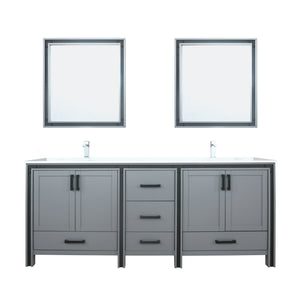 Lexora Ziva LZV352280SBJS000 80" Double Bathroom Vanity in Dark Grey with Cultured Marble, White Rectangle Sinks, with Mirrors and Faucets