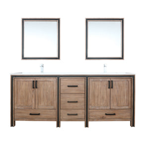Lexora Ziva LZV352280SNJS000 80" Double Bathroom Vanity in Rustic Barnwood with Cultured Marble, White Rectangle Sinks, with Mirrors and Faucets
