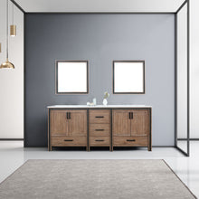 Load image into Gallery viewer, Lexora Ziva LZV352280SNJS000 80&quot; Double Bathroom Vanity in Rustic Barnwood with Cultured Marble, White Rectangle Sinks, Rendered with Mirrors