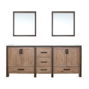 Lexora Ziva LZV352280SNJS000 80" Double Bathroom Vanity in Rustic Barnwood with Cultured Marble, White Rectangle Sinks, with Mirrors