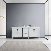 Load image into Gallery viewer, Lexora Ziva LZV352284SAJS000 84&quot; Double Bathroom Vanity in White with Cultured Marble, White Rectangle Sinks, Rendered Front View