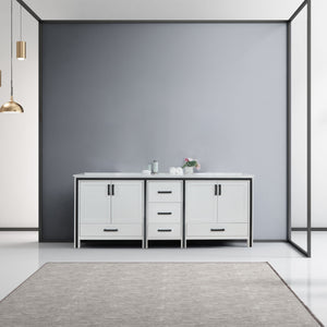 Lexora Ziva LZV352284SAJS000 84" Double Bathroom Vanity in White with Cultured Marble, White Rectangle Sinks, Rendered Front View