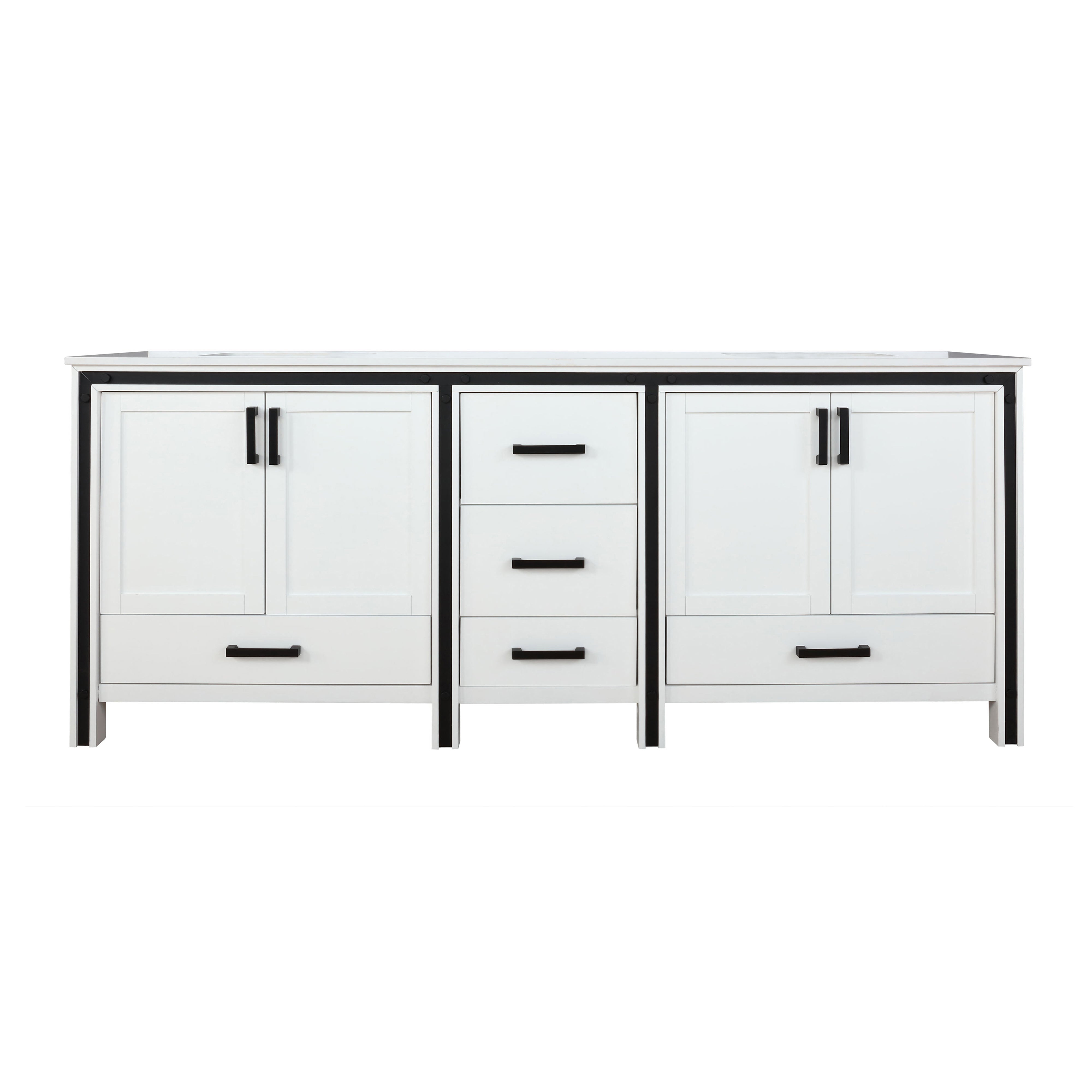 Lexora Ziva LZV352284SAJS000 84" Double Bathroom Vanity in White with Cultured Marble, White Rectangle Sinks, Front View