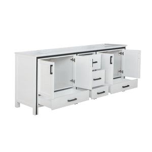 Lexora Ziva LZV352284SAJS000 84" Double Bathroom Vanity in White with Cultured Marble, White Rectangle Sinks, Open Doors and Drawers