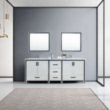 Load image into Gallery viewer, Lexora Ziva LZV352284SAJS000 84&quot; Double Bathroom Vanity in White with Cultured Marble, White Rectangle Sinks, Rendered with Mirrors and Faucets