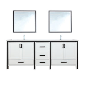 Lexora Ziva LZV352284SAJS000 84" Double Bathroom Vanity in White with Cultured Marble, White Rectangle Sinks, with Mirrors and Faucets