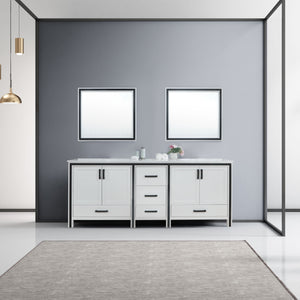 Lexora Ziva LZV352284SAJS000 84" Double Bathroom Vanity in White with Cultured Marble, White Rectangle Sinks, Rendered with Mirrors