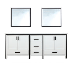 Lexora Ziva LZV352284SAJS000 84" Double Bathroom Vanity in White with Cultured Marble, White Rectangle Sinks, with Mirrors