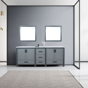 Lexora Ziva LZV352284SBJS000 84" Double Bathroom Vanity in Dark Grey with Cultured Marble, White Rectangle Sinks, Rendered with Mirrors