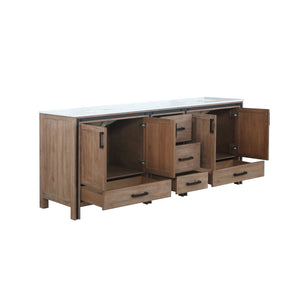 Lexora Ziva LZV352284SNJS000 84" Double Bathroom Vanity in Rustic Barnwood with Cultured Marble, White Rectangle Sinks, Open Doors and Drawers