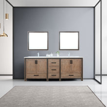 Load image into Gallery viewer, Lexora Ziva LZV352284SNJS000 84&quot; Double Bathroom Vanity in Rustic Barnwood with Cultured Marble, White Rectangle Sinks, Rendered with Mirrors and Faucets