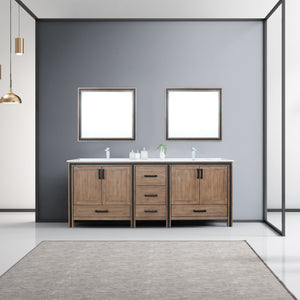 Lexora Ziva LZV352284SNJS000 84" Double Bathroom Vanity in Rustic Barnwood with Cultured Marble, White Rectangle Sinks, Rendered with Mirrors and Faucets