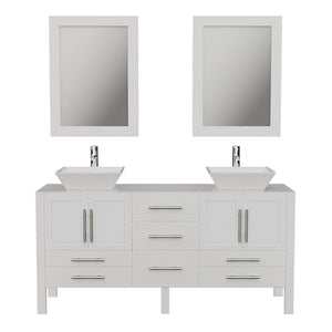 Cambridge Plumbing 8119XLWF 72" Double Bathroom Vanity in White with White Porcelain Top and Vessel Sinks, Matching Mirrors, Front View with Chrome Faucets
