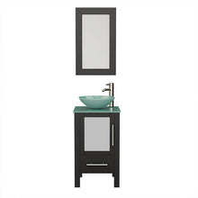 Load image into Gallery viewer, Cambridge Plumbing 8137B 18&quot; Single Bathroom Vanity in Espresso with Tempered Glass Top and Vessel Sink, Matching Mirror, Front View with Brushed Nickel Faucet