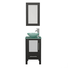 Load image into Gallery viewer, Cambridge Plumbing 8137B 18&quot; Single Bathroom Vanity in Espresso with Tempered Glass Top and Vessel Sink, Matching Mirror, Front View with Chrome Faucet