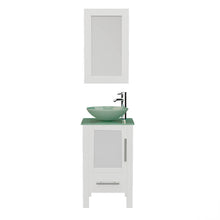 Load image into Gallery viewer, Cambridge Plumbing 8137BW 18&quot; Single Bathroom Vanity in White with Tempered Glass Top and Vessel Sink, Matching Mirror, Front Vie with Chrome Faucet