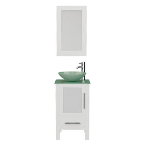 Cambridge Plumbing 8137BW 18" Single Bathroom Vanity in White with Tempered Glass Top and Vessel Sink, Matching Mirror, Front Vie with Chrome Faucet