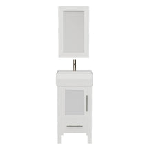 Load image into Gallery viewer, Cambridge Plumbing 8137W 18&quot; Single Bathroom Vanity in White with White Porcelain Top and Vessel Sink, Matching Mirror, Front View with Brushed Nickel Faucet