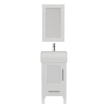 Load image into Gallery viewer, Cambridge Plumbing 8137W 18&quot; Single Bathroom Vanity in White with White Porcelain Top and Vessel Sink, Matching Mirror, Front View with Chrome Faucet