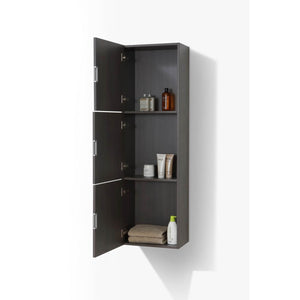 KUBEBATH Bliss SLBS59-GO 18" Wall Mount Bathroom Side Linen Cabinet in Gray Oak, Open Doors
