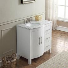 Load image into Gallery viewer, SILKROAD EXCLUSIVE V0290WW36L 36&quot; Single Bathroom Vanity in White with Carrara White Marble, White Oval Sink, Angled View