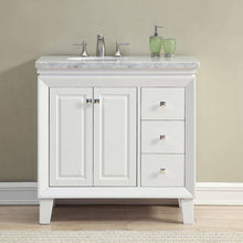 Load image into Gallery viewer, SILKROAD EXCLUSIVE V0320WW36L 36&quot; Single Bathroom Vanity in White with Carrara White Marble, White Oval Sink, Front View