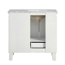 Load image into Gallery viewer, SILKROAD EXCLUSIVE V0320WW36L 36&quot; Single Bathroom Vanity in White with Carrara White Marble, White Oval Sink, Back View