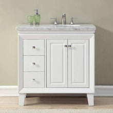 Load image into Gallery viewer, SILKROAD EXCLUSIVE V0320WW36R 36&quot; Single Bathroom Vanity in White with Carrara White Marble, White Oval Sink, Front View