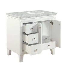 Load image into Gallery viewer, SILKROAD EXCLUSIVE V0320WW36R 36&quot; Single Bathroom Vanity in White with Carrara White Marble, White Oval Sink, Open Doors and Drawers