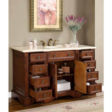 Load image into Gallery viewer, SILKROAD EXCLUSIVE WFH-0199-CM-UWC-58 58&quot; Double Bathroom Vanity in English Chestnut with Crema Marfil Marble, White Oval Sinks, Open Doors and Drawers