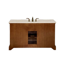 Load image into Gallery viewer, SILKROAD EXCLUSIVE WFH-0199-CM-UWC-58 58&quot; Double Bathroom Vanity in English Chestnut with Crema Marfil Marble, White Oval Sinks, Back View