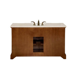 SILKROAD EXCLUSIVE WFH-0199-CM-UWC-58 58" Double Bathroom Vanity in English Chestnut with Crema Marfil Marble, White Oval Sinks, Back View
