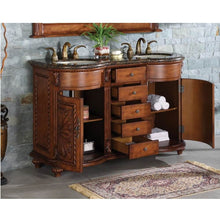 Load image into Gallery viewer, SILKROAD EXCLUSIVE WFH-0201-BB-UWC-54 54&quot; Double Bathroom Vanity in English Chestnut with Baltic Brown Granite, White Oval Sinks, Open Doors and Drawers