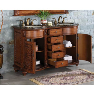 SILKROAD EXCLUSIVE WFH-0201-BB-UWC-54 54" Double Bathroom Vanity in English Chestnut with Baltic Brown Granite, White Oval Sinks, Open Doors and Drawers