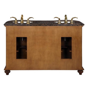 SILKROAD EXCLUSIVE WFH-0201-BB-UWC-54 54" Double Bathroom Vanity in English Chestnut with Baltic Brown Granite, White Oval Sinks, Back View