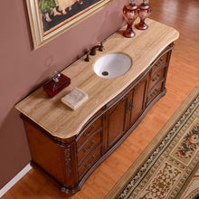 Load image into Gallery viewer, SILKROAD EXCLUSIVE ZY-0247-T-UWC-72 72&quot; Single Bathroom Vanity in English Chestnut with Travertine, White Oval Sink, Top Angled View