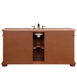 SILKROAD EXCLUSIVE ZY-0247-T-UWC-72 72" Single Bathroom Vanity in English Chestnut with Travertine, White Oval Sink, Back View