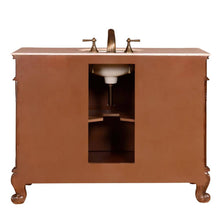 Load image into Gallery viewer, SILKROAD EXCLUSIVE ZY-0250-CM-UWC-48 48&quot; Single Bathroom Vanity in English Chestnut with Crema Marfil Marble, White Oval Sink, Back View