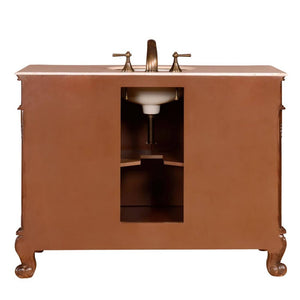 SILKROAD EXCLUSIVE ZY-0250-CM-UWC-48 48" Single Bathroom Vanity in English Chestnut with Crema Marfil Marble, White Oval Sink, Back View