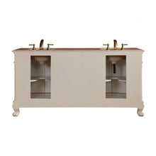 Load image into Gallery viewer, SILKROAD EXCLUSIVE ZY-0250-CM-UWC-72 72&quot; Double Bathroom Vanity in Antique White with Crema Marfil Marble, White Oval Sinks, Back View