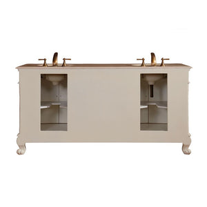 SILKROAD EXCLUSIVE ZY-0250-CM-UWC-72 72" Double Bathroom Vanity in Antique White with Crema Marfil Marble, White Oval Sinks, Back View