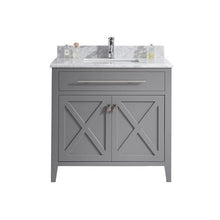 Load image into Gallery viewer, LAVIVA Wimbledon 313YG319-36G-WC 36&quot; Single Bathroom Vanity in Grey with White Carrara Marble, White Rectangle Sink, Front View