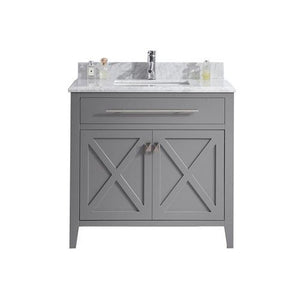 LAVIVA Wimbledon 313YG319-36G-WC 36" Single Bathroom Vanity in Grey with White Carrara Marble, White Rectangle Sink, Front View